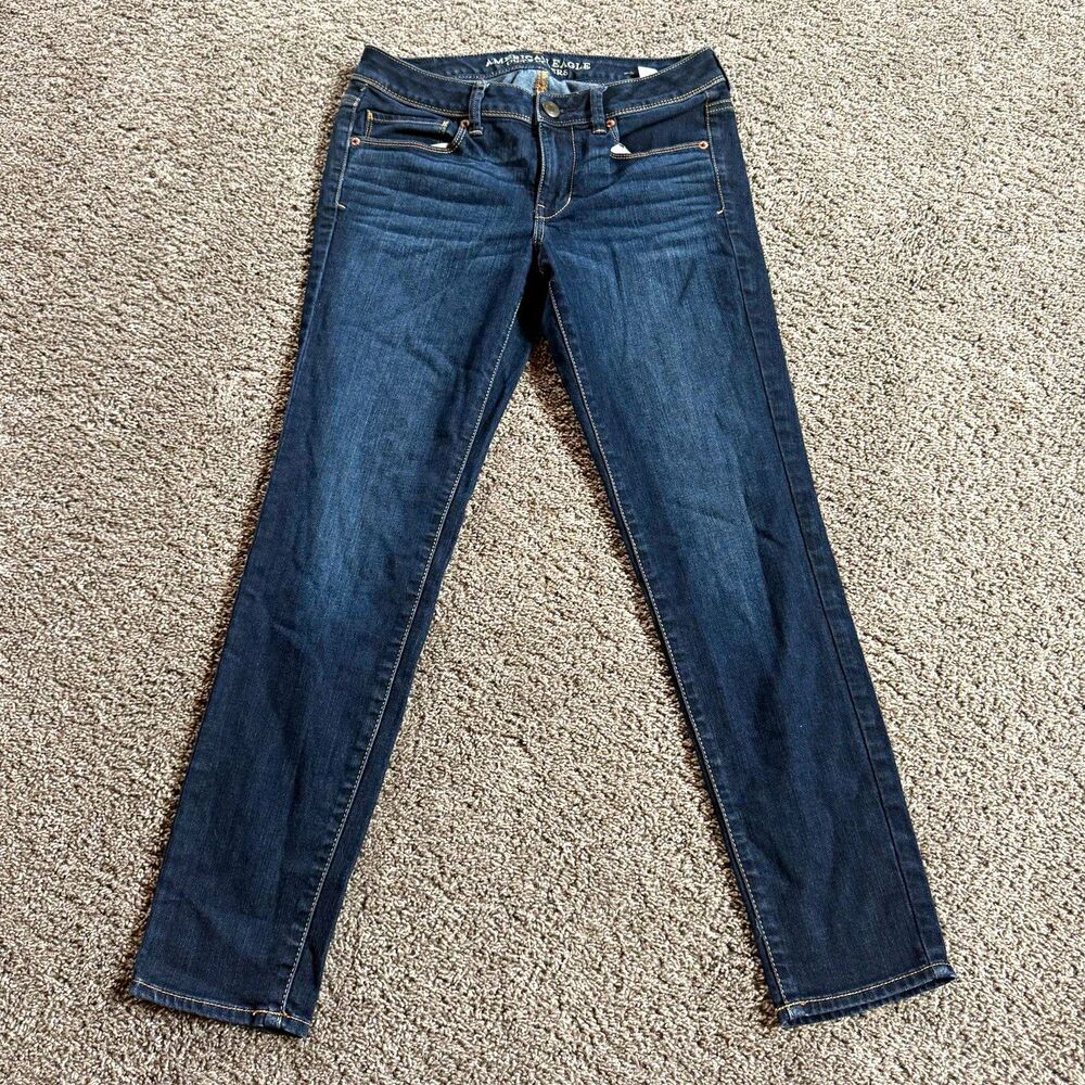 American Eagle Womens 8 Super Skinny Jeans Dark Wash Blue Mid Rise Stretch Denim